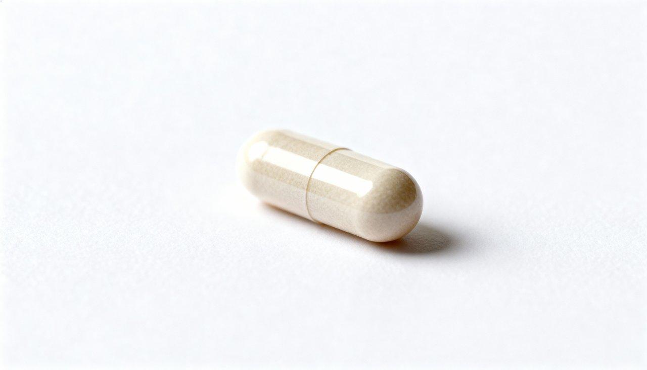 Capsules de magnésium bisglycinate beige, illustrant un supplément pour la santé et le bien-être.